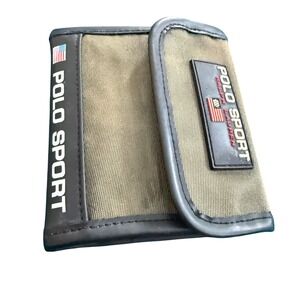 POLO SPORT Ralph Lauren Mens Trifold Wallet Khaki Nylon Velcro Closure